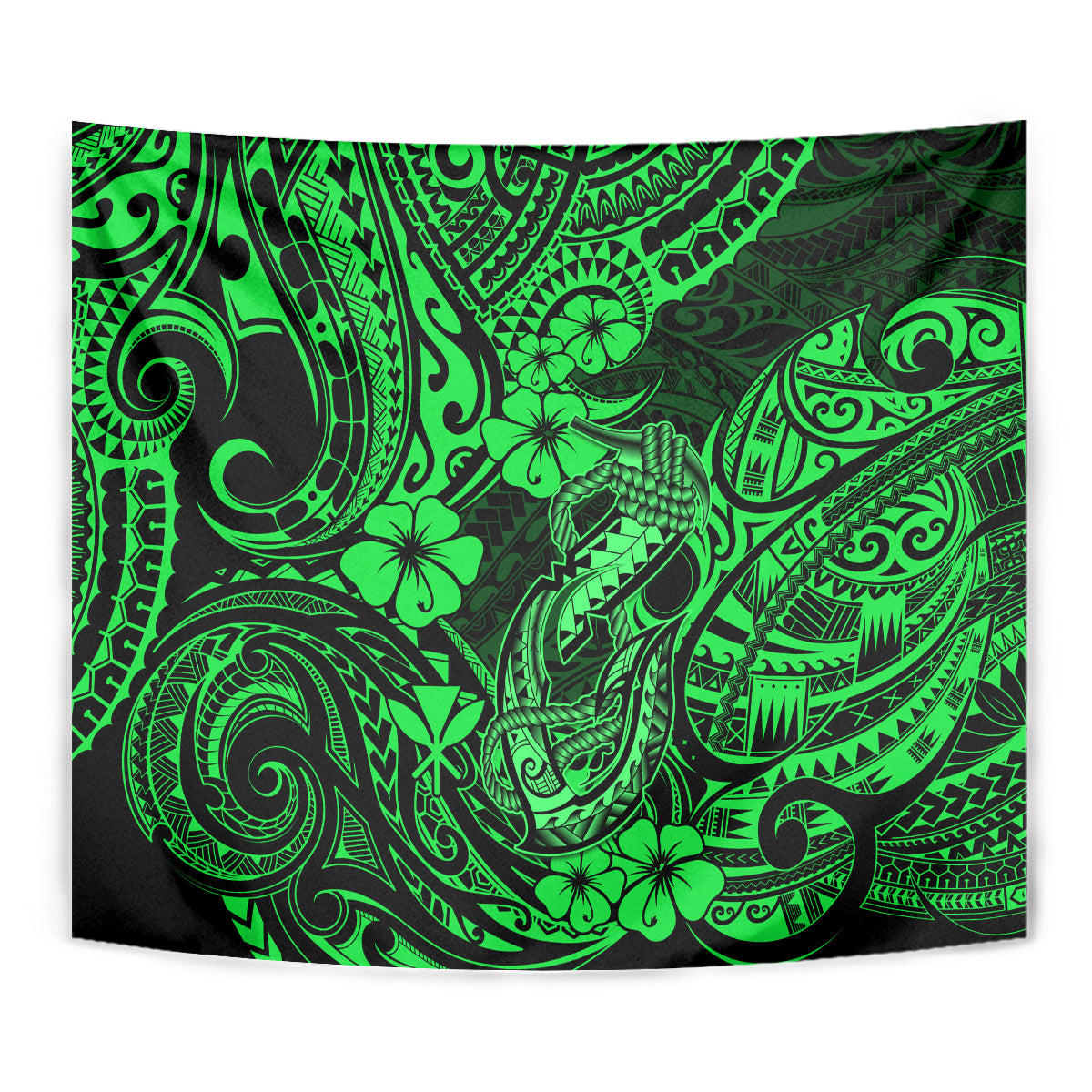 Hawaii Fish Hook Tapestry Polynesian Pattern Green Version - Wonder Print Shop