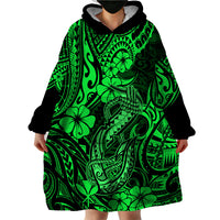 Hawaii Fish Hook Wearable Blanket Hoodie Polynesian Pattern Green Version - Wonder Print Shop