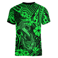 Hawaii Fish Hook Women V Neck T Shirt Polynesian Pattern Green Version - Wonder Print Shop