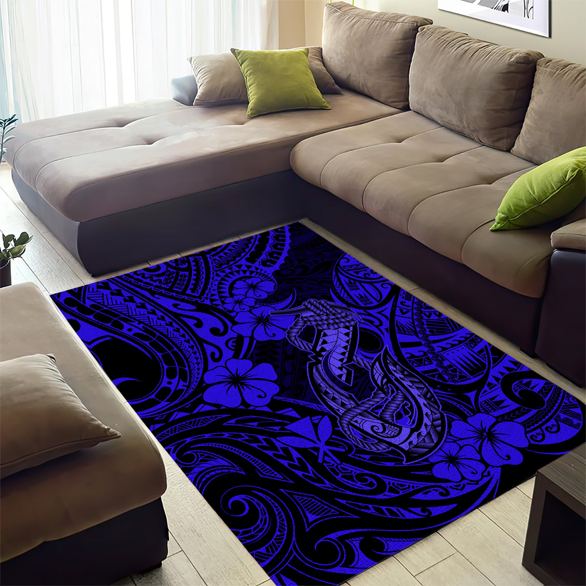 Hawaii Fish Hook Area Rug Polynesian Pattern Navy Blue Version - Wonder Print Shop