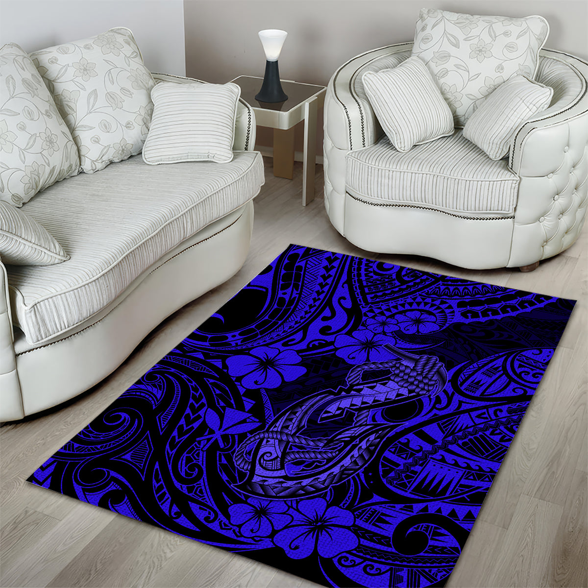 Hawaii Fish Hook Area Rug Polynesian Pattern Navy Blue Version - Wonder Print Shop