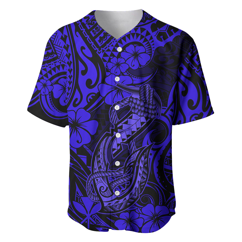 Hawaii Fish Hook Baseball Jersey Polynesian Pattern Navy Blue Version - Wonder Print Shop