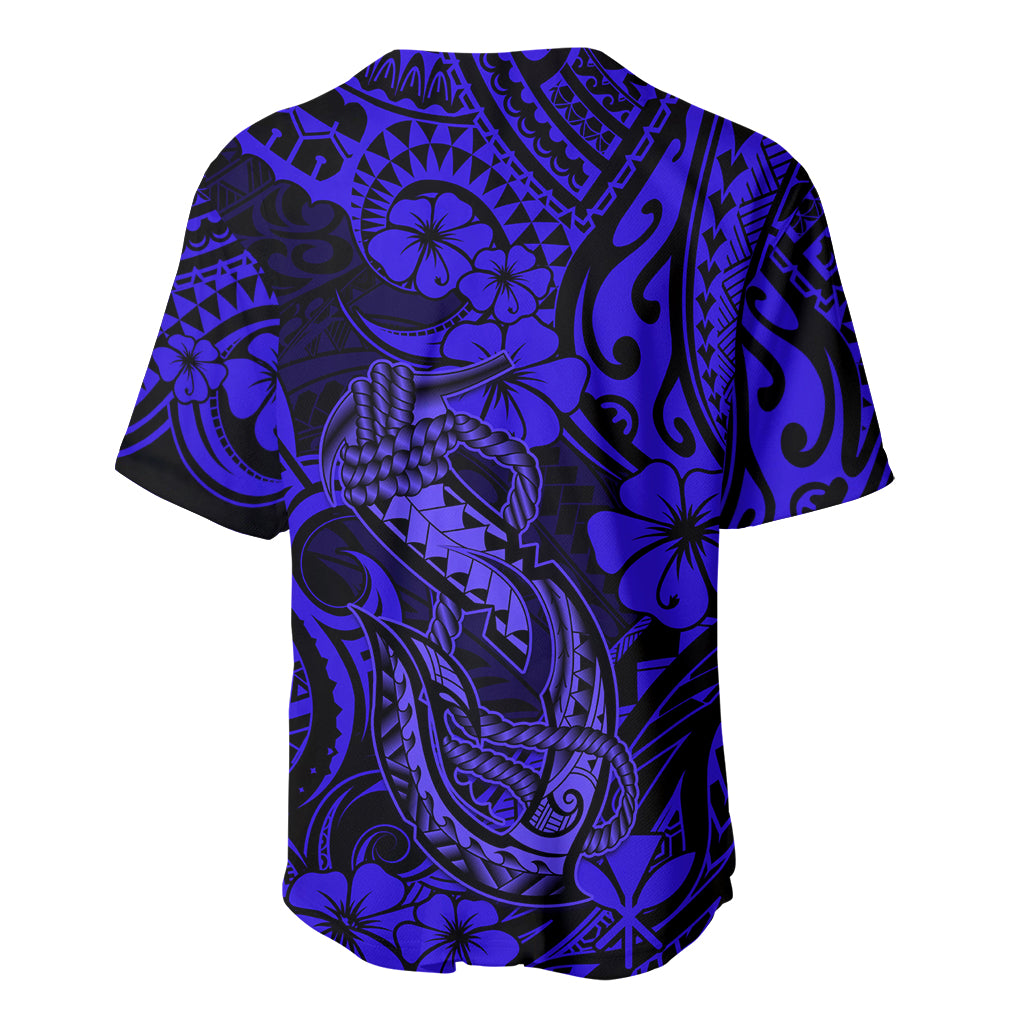 Hawaii Fish Hook Baseball Jersey Polynesian Pattern Navy Blue Version - Wonder Print Shop