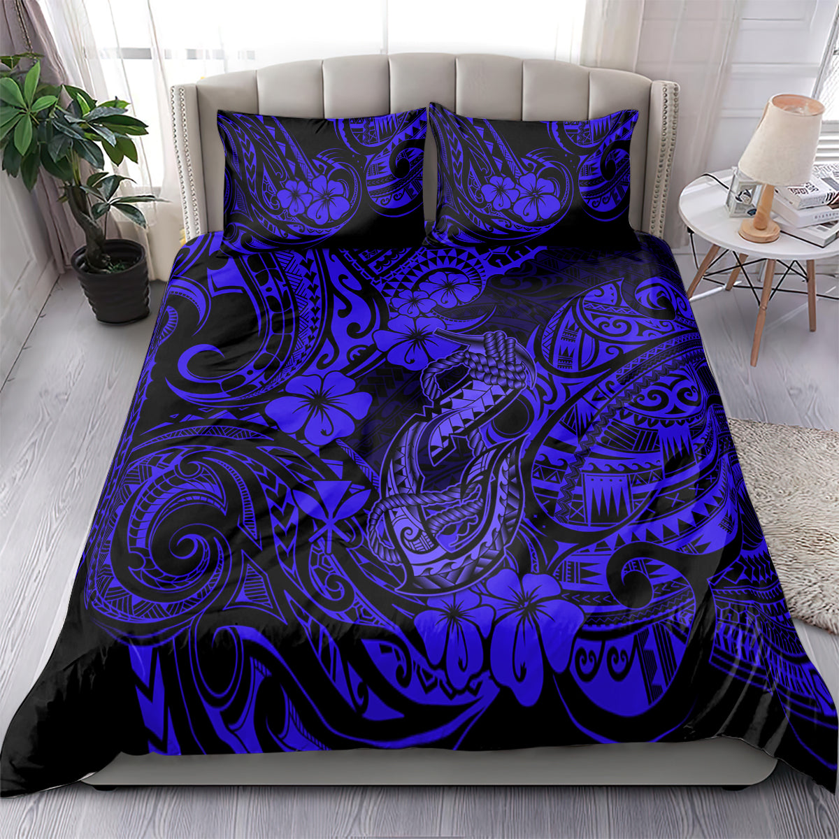 Hawaii Fish Hook Bedding Set Polynesian Pattern Navy Blue Version - Wonder Print Shop