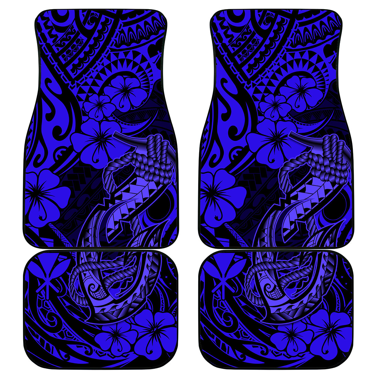 Hawaii Fish Hook Car Mats Polynesian Pattern Navy Blue Version - Wonder Print Shop