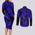 Hawaii Fish Hook Couples Matching Long Sleeve Bodycon Dress and Long Sleeve Button Shirts Polynesian Pattern Navy Blue Version - Wonder Print Shop