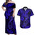 Hawaii Fish Hook Couples Matching Off Shoulder Maxi Dress and Hawaiian Shirt Polynesian Pattern Navy Blue Version - Wonder Print Shop