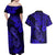 Hawaii Fish Hook Couples Matching Off Shoulder Maxi Dress and Hawaiian Shirt Polynesian Pattern Navy Blue Version - Wonder Print Shop