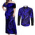 Hawaii Fish Hook Couples Matching Off Shoulder Maxi Dress and Long Sleeve Button Shirts Polynesian Pattern Navy Blue Version - Wonder Print Shop