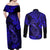 Hawaii Fish Hook Couples Matching Off Shoulder Maxi Dress and Long Sleeve Button Shirts Polynesian Pattern Navy Blue Version - Wonder Print Shop