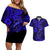 Hawaii Fish Hook Couples Matching Off Shoulder Short Dress and Hawaiian Shirt Polynesian Pattern Navy Blue Version - Wonder Print Shop