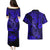 Hawaii Fish Hook Couples Matching Puletasi Dress and Hawaiian Shirt Polynesian Pattern Navy Blue Version - Wonder Print Shop