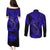 Hawaii Fish Hook Couples Matching Puletasi Dress and Long Sleeve Button Shirts Polynesian Pattern Navy Blue Version - Wonder Print Shop