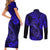 Hawaii Fish Hook Couples Matching Short Sleeve Bodycon Dress and Long Sleeve Button Shirts Polynesian Pattern Navy Blue Version - Wonder Print Shop