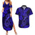 Hawaii Fish Hook Couples Matching Summer Maxi Dress and Hawaiian Shirt Polynesian Pattern Navy Blue Version - Wonder Print Shop