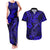 Hawaii Fish Hook Couples Matching Tank Maxi Dress and Hawaiian Shirt Polynesian Pattern Navy Blue Version - Wonder Print Shop