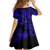 Hawaii Fish Hook Family Matching Long Sleeve Bodycon Dress and Hawaiian Shirt Polynesian Pattern Navy Blue Version - Wonder Print Shop