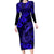Hawaii Fish Hook Family Matching Long Sleeve Bodycon Dress and Hawaiian Shirt Polynesian Pattern Navy Blue Version - Wonder Print Shop
