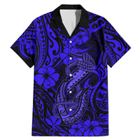 Hawaii Fish Hook Family Matching Mermaid Dress and Hawaiian Shirt Polynesian Pattern Navy Blue Version - Wonder Print Shop