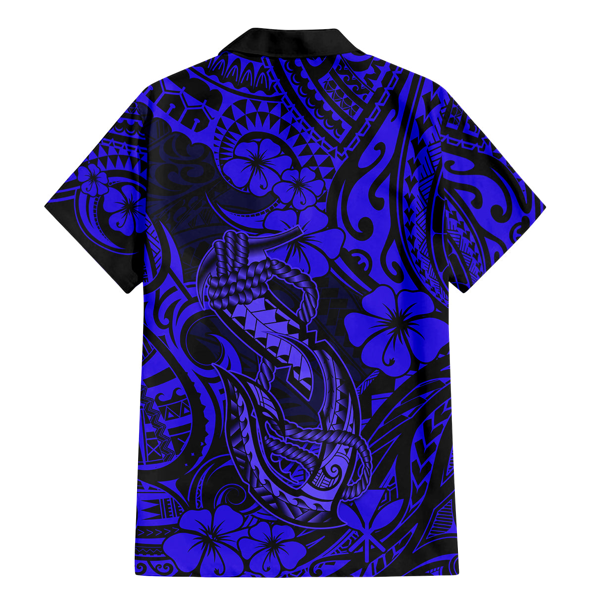Hawaii Fish Hook Family Matching Mermaid Dress and Hawaiian Shirt Polynesian Pattern Navy Blue Version - Wonder Print Shop