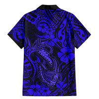 Hawaii Fish Hook Family Matching Mermaid Dress and Hawaiian Shirt Polynesian Pattern Navy Blue Version - Wonder Print Shop