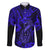 Hawaii Fish Hook Family Matching Off Shoulder Long Sleeve Dress and Hawaiian Shirt Polynesian Pattern Navy Blue Version - Wonder Print Shop