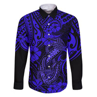 Hawaii Fish Hook Family Matching Puletasi Dress and Hawaiian Shirt Polynesian Pattern Navy Blue Version - Wonder Print Shop