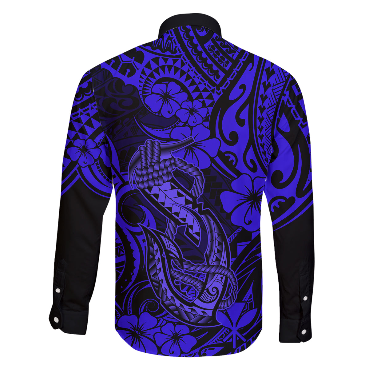 Hawaii Fish Hook Family Matching Puletasi Dress and Hawaiian Shirt Polynesian Pattern Navy Blue Version - Wonder Print Shop