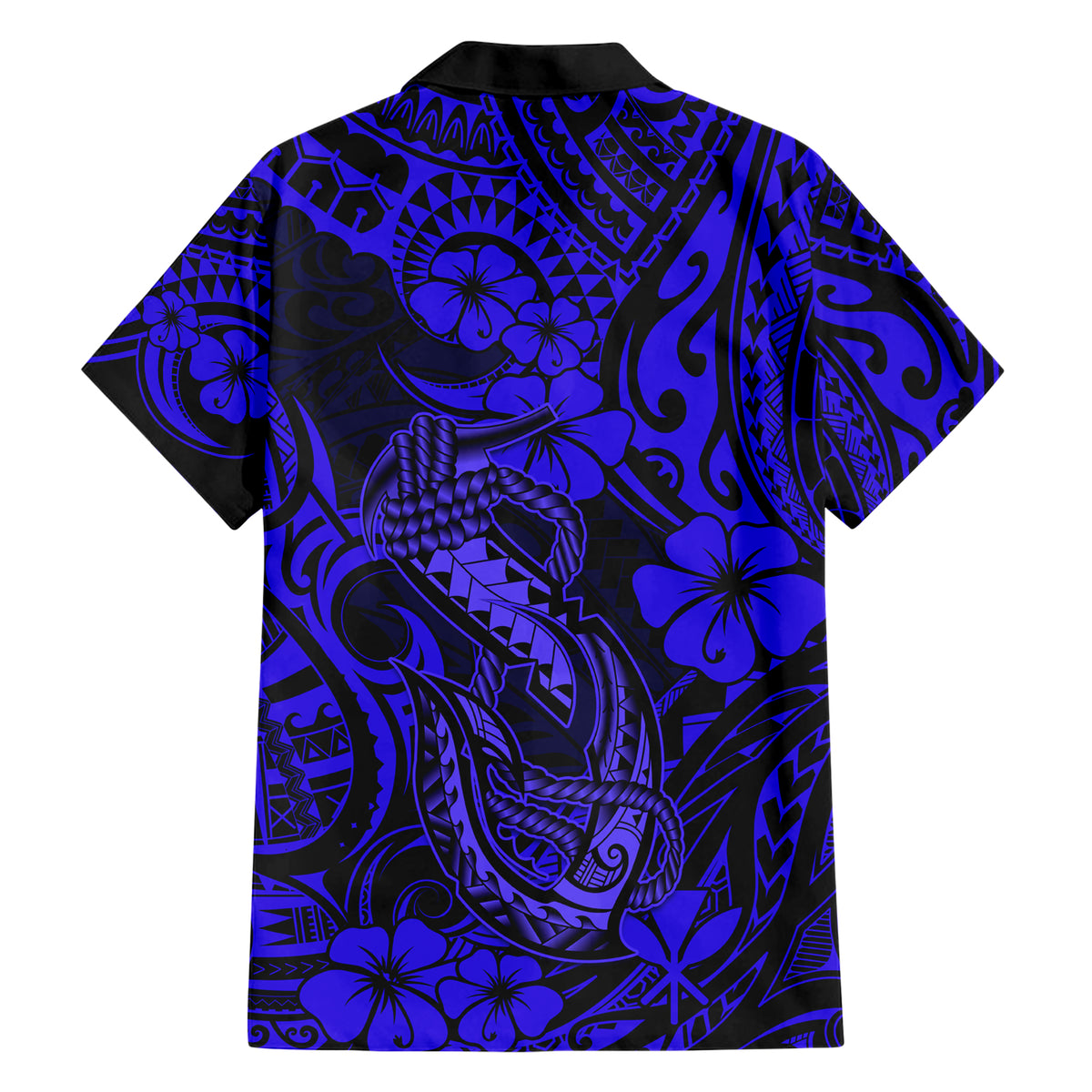 Hawaii Fish Hook Family Matching Short Sleeve Bodycon Dress and Hawaiian Shirt Polynesian Pattern Navy Blue Version - Wonder Print Shop