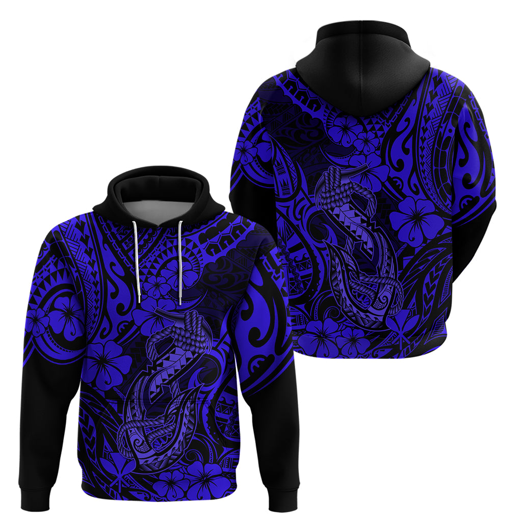 Hawaii Fish Hook Hoodie Polynesian Pattern Navy Blue Version - Wonder Print Shop
