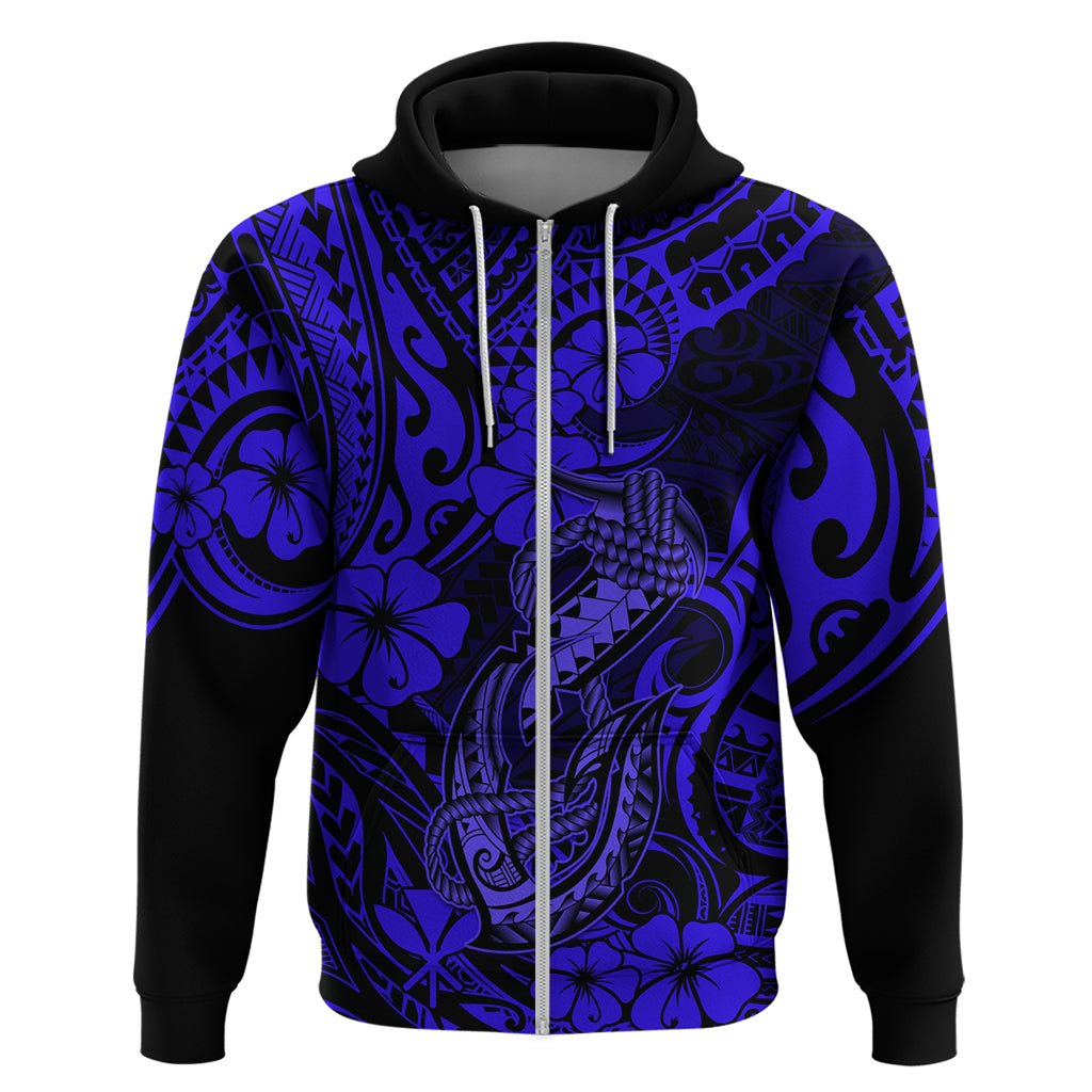Hawaii Fish Hook Hoodie Polynesian Pattern Navy Blue Version - Wonder Print Shop