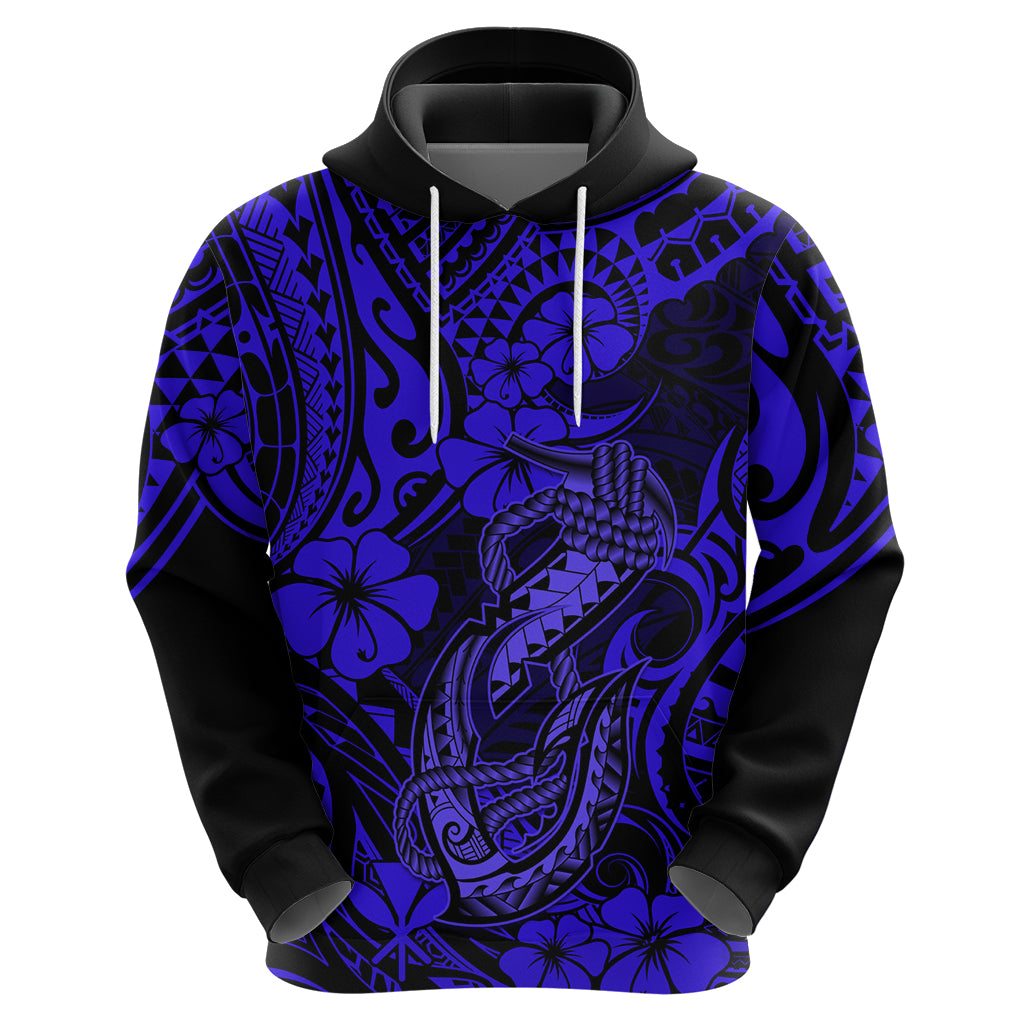 Hawaii Fish Hook Hoodie Polynesian Pattern Navy Blue Version - Wonder Print Shop