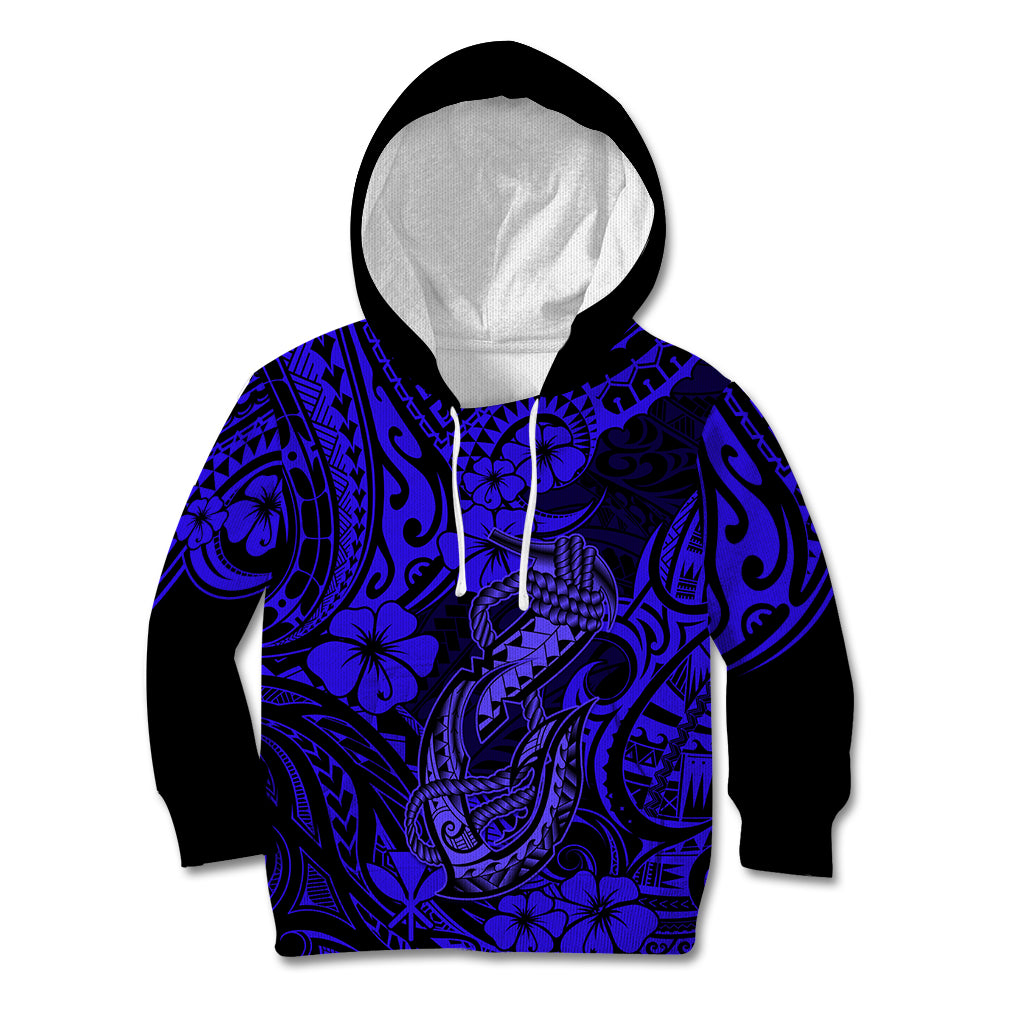 Hawaii Fish Hook Kid Hoodie Polynesian Pattern Navy Blue Version - Wonder Print Shop