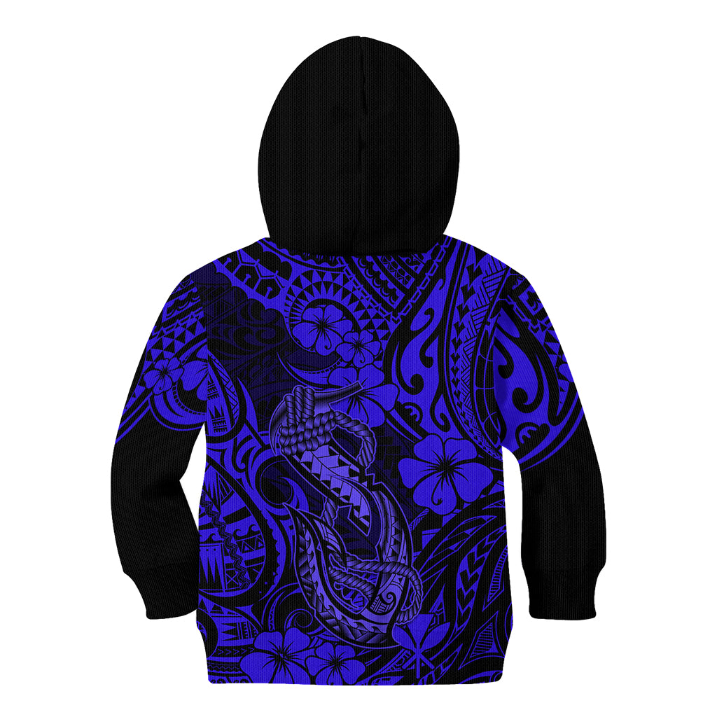 Hawaii Fish Hook Kid Hoodie Polynesian Pattern Navy Blue Version - Wonder Print Shop