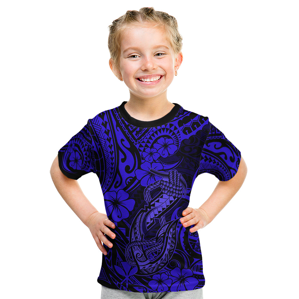Hawaii Fish Hook Kid T Shirt Polynesian Pattern Navy Blue Version - Wonder Print Shop