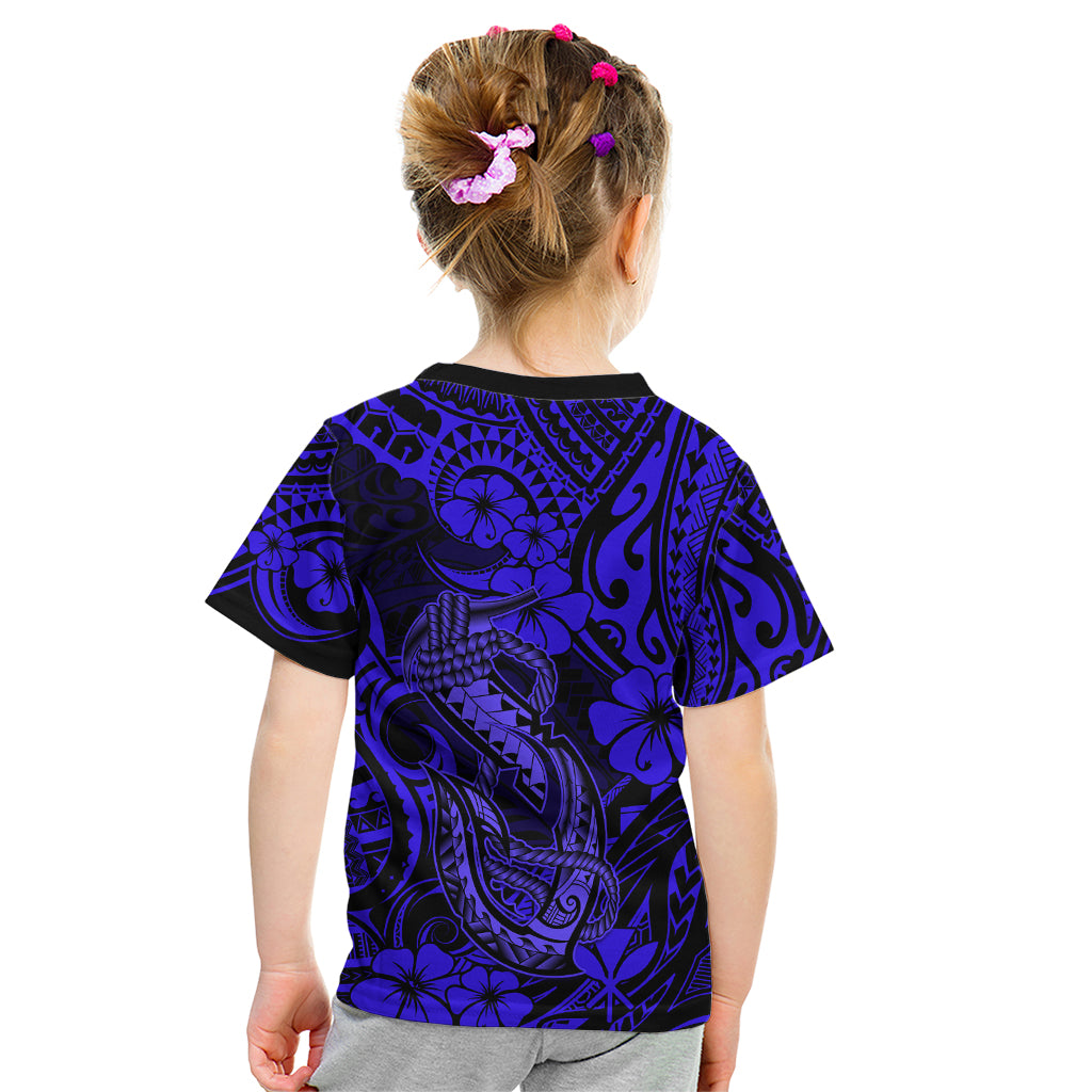 Hawaii Fish Hook Kid T Shirt Polynesian Pattern Navy Blue Version - Wonder Print Shop