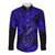 Hawaii Fish Hook Long Sleeve Button Shirt Polynesian Pattern Navy Blue Version - Wonder Print Shop