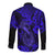 Hawaii Fish Hook Long Sleeve Button Shirt Polynesian Pattern Navy Blue Version - Wonder Print Shop