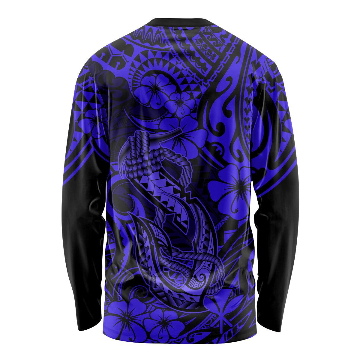 Hawaii Fish Hook Long Sleeve Shirt Polynesian Pattern Navy Blue Version - Wonder Print Shop