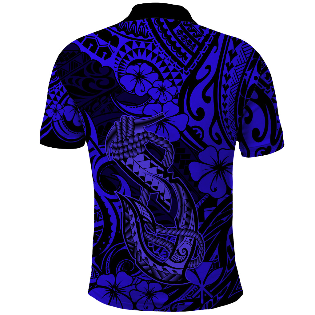 Hawaii Fish Hook Polo Shirt Polynesian Pattern Navy Blue Version - Wonder Print Shop