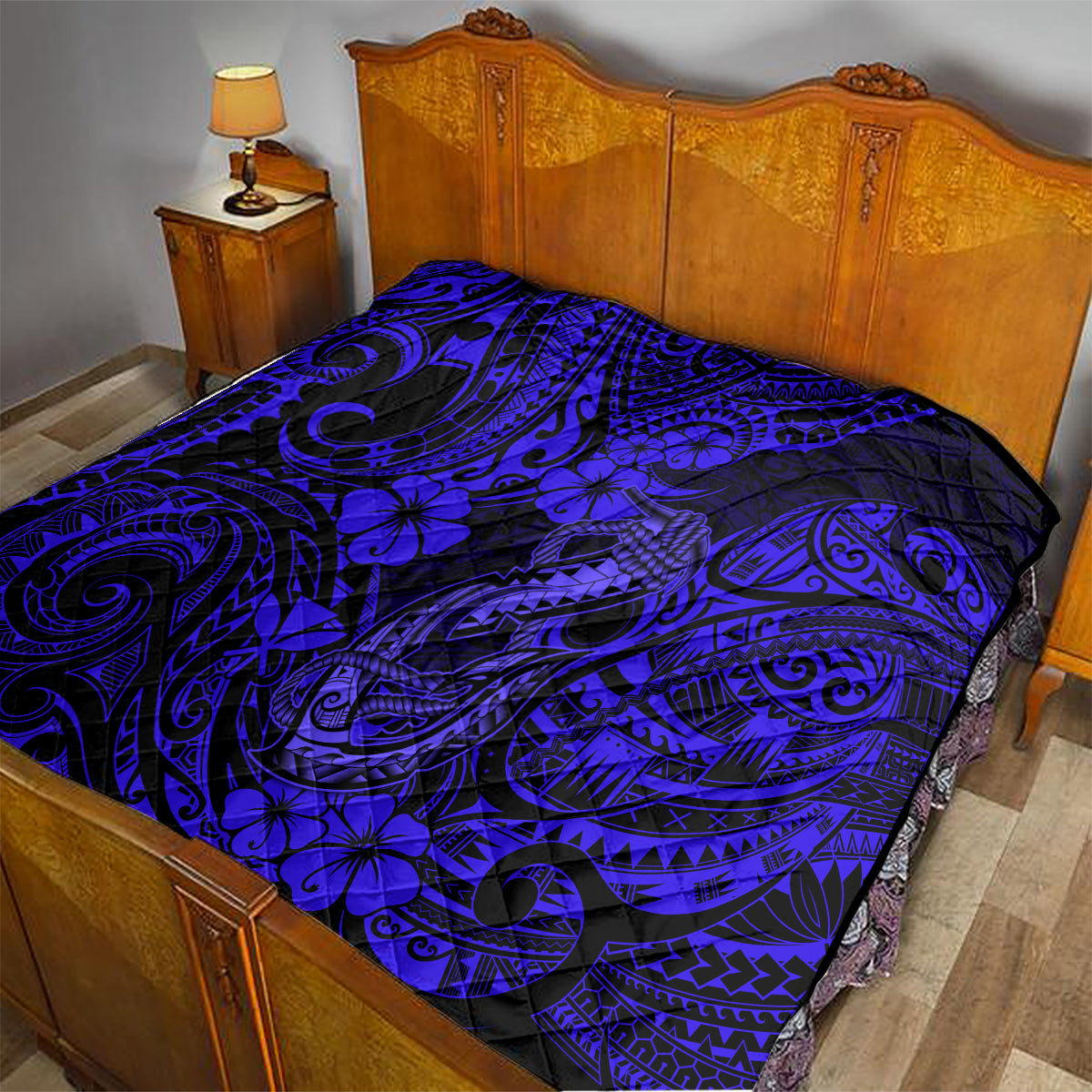 Hawaii Fish Hook Quilt Polynesian Pattern Navy Blue Version - Wonder Print Shop