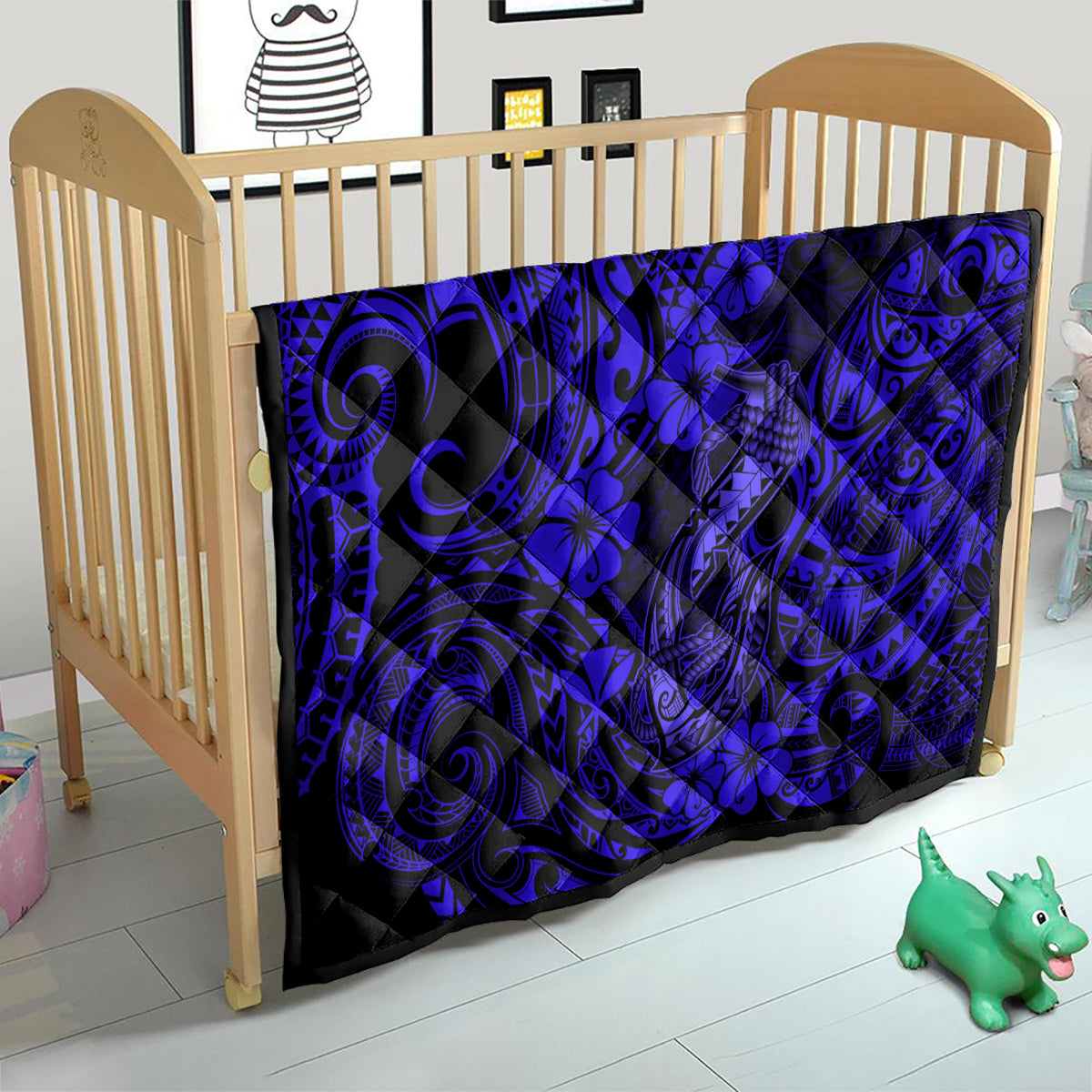 Hawaii Fish Hook Quilt Polynesian Pattern Navy Blue Version - Wonder Print Shop