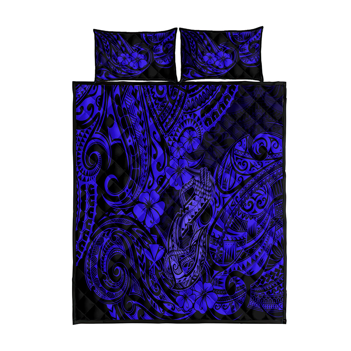 Hawaii Fish Hook Quilt Bed Set Polynesian Pattern Navy Blue Version - Wonder Print Shop