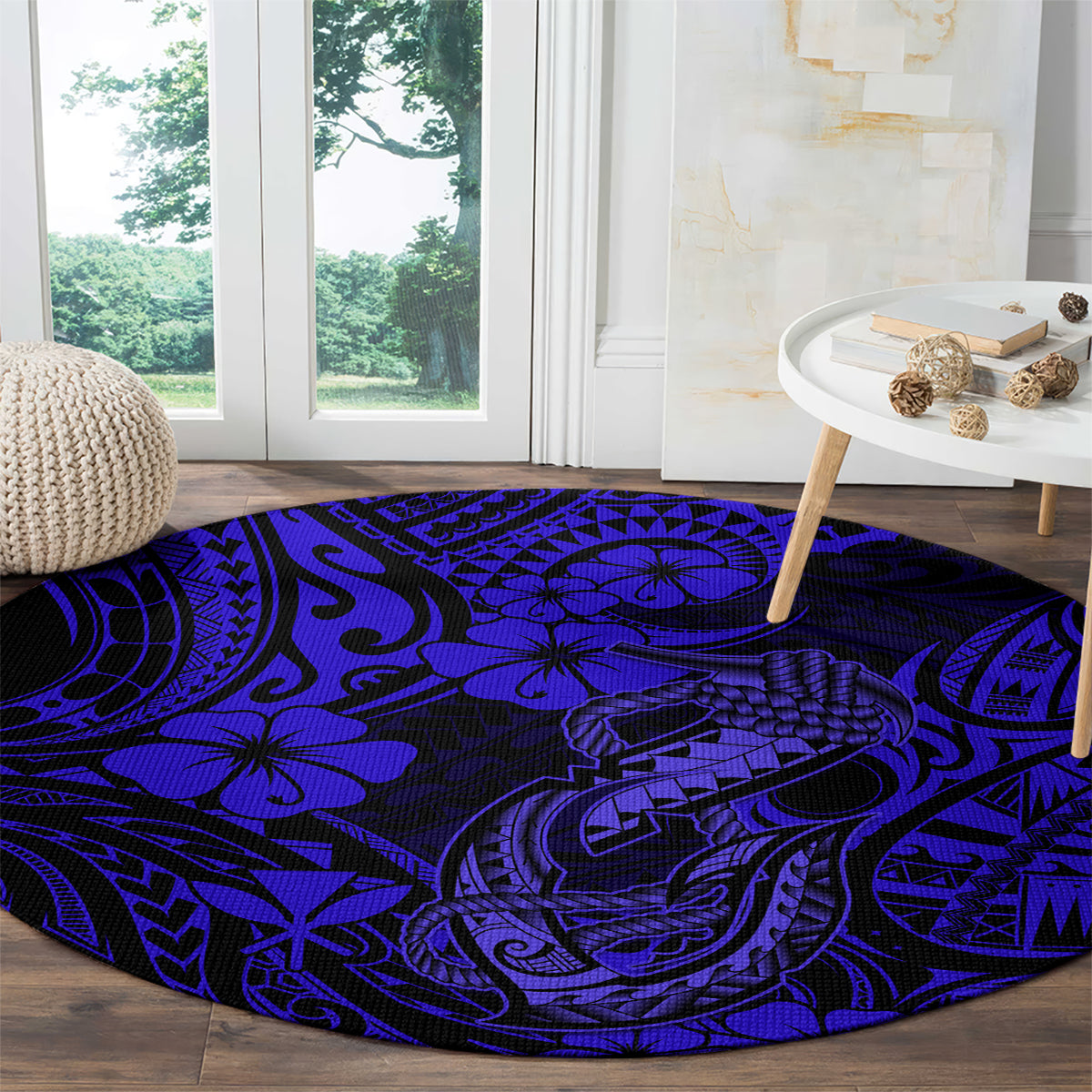 hawaii-fish-hook-round-carpet-polynesian-pattern-navy-blue-version