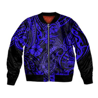 Hawaii Fish Hook Sleeve Zip Bomber Jacket Polynesian Pattern Navy Blue Version - Wonder Print Shop