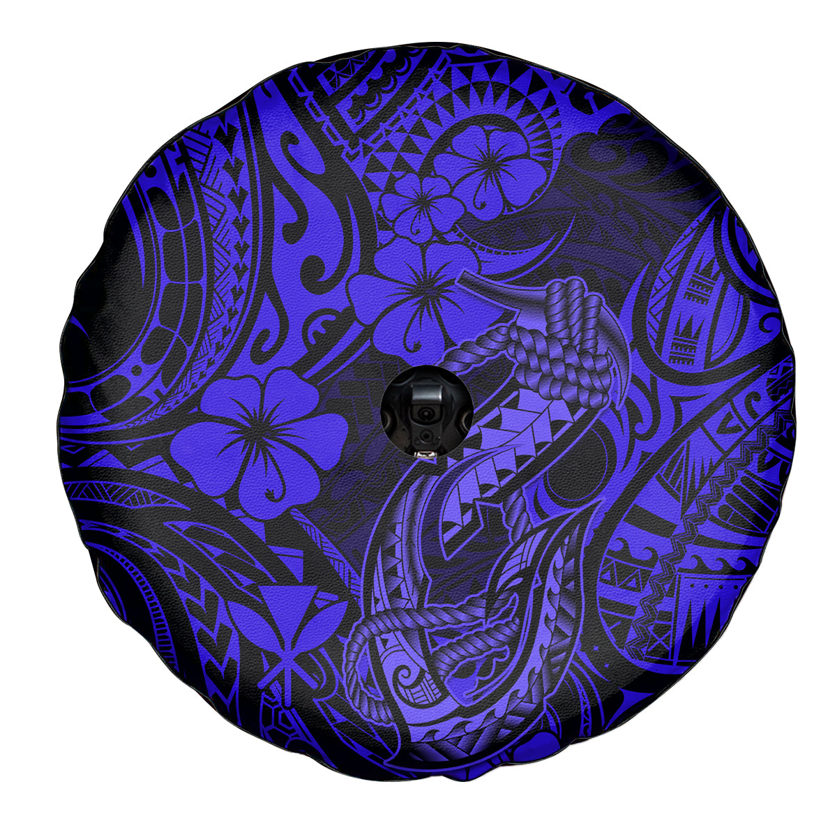 Hawaii Fish Hook Spare Tire Cover Polynesian Pattern Navy Blue Version - Wonder Print Shop