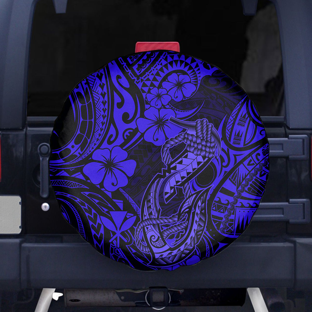 Hawaii Fish Hook Spare Tire Cover Polynesian Pattern Navy Blue Version - Wonder Print Shop