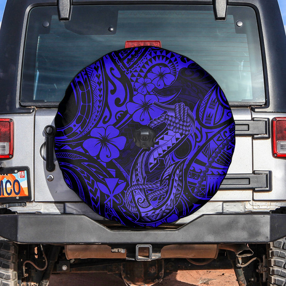 Hawaii Fish Hook Spare Tire Cover Polynesian Pattern Navy Blue Version - Wonder Print Shop