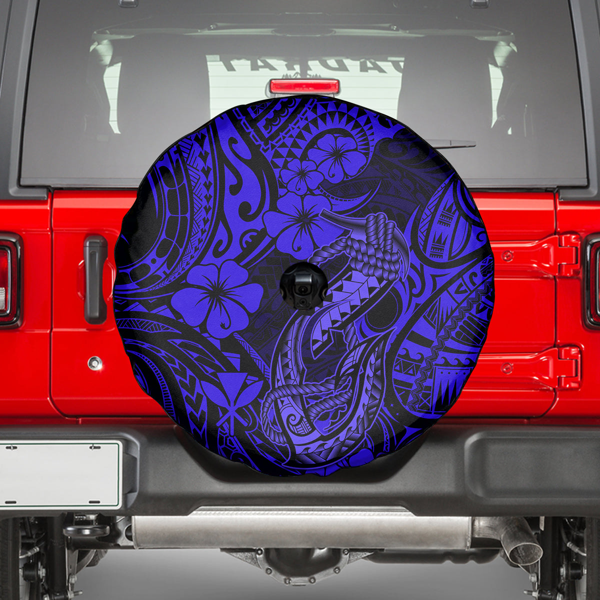 Hawaii Fish Hook Spare Tire Cover Polynesian Pattern Navy Blue Version - Wonder Print Shop