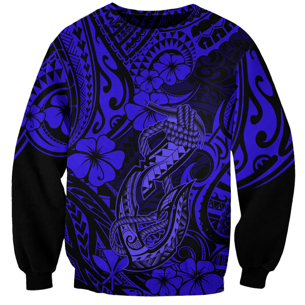 Hawaii Fish Hook Sweatshirt Polynesian Pattern Navy Blue Version - Wonder Print Shop